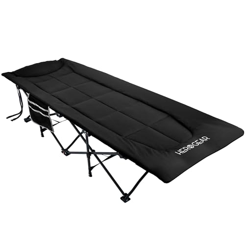 HEROGEAR Feldbett klappbar mit bequemer Baumwollfüllung [integriertes Kissen & Matratze] Gästebett Campingbett Strandliege Gartenliege Reisebett...