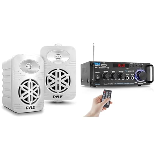 Image of Pyle 300 Watt Waterproof Indoor Outdoor Speakers and 200W Bluetooth Stereo Amplifier Bundle