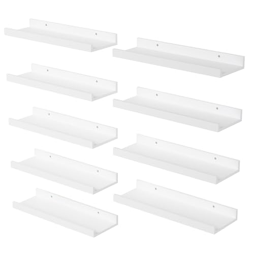 Floating Shelves Set of 9, White Wall Shelves with Lip, Display S...