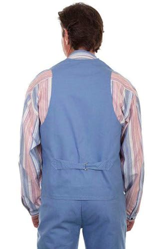Image of Scully Men's Blue & Beige Cotton V-Neck Slim Fit Vest