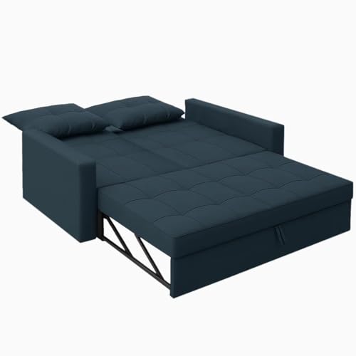 Image of CASASTYLE Trissa 2 Seater Pull-Out Premium Fabric Sofa Cum Bed Sofa Set for Living Room (Teal Fabric Color)