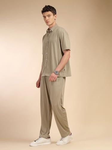 Image of Thomas Scott Men's | Relaxed Fit | Solid | 100% Polyester | Co-Ord Set With Short Sleeves & Spread Collar