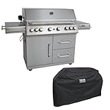 Mayer Barbecue ZUNDA Gasgrill MGG-362 Master, 6 Brenner, Backburner & Seitenbrenner, 100% Edelstahl, inkl. Grill-Wendeplatte Gusseisen, 30 x 45 cm