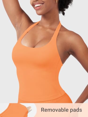Image of YEOREO SoftHue Women's Impact Halter Tank Top Longline Backless Scoop Neck Built-in Bra Sports Workout Gym Crop Top