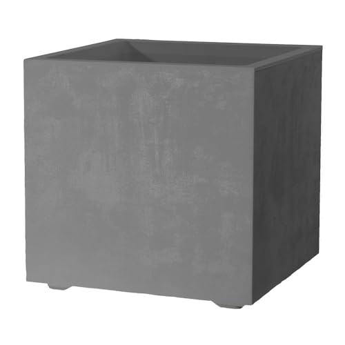 Deroma Millennium Würfel-Pflanzgefäß aus leichtem und langlebigem Kunststoff, quadratischer Topf für Innen- und Außenbereich, inkl. Wasserreserve und Ablaufstopfen, trendiger Übertopf für Pflanzen,