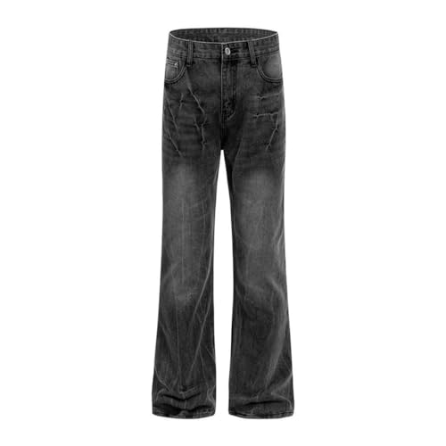Men’s Lightning Texture Washed Distressed Jeans, Retro High Street, Pocket Loose Denim Flare Pants2