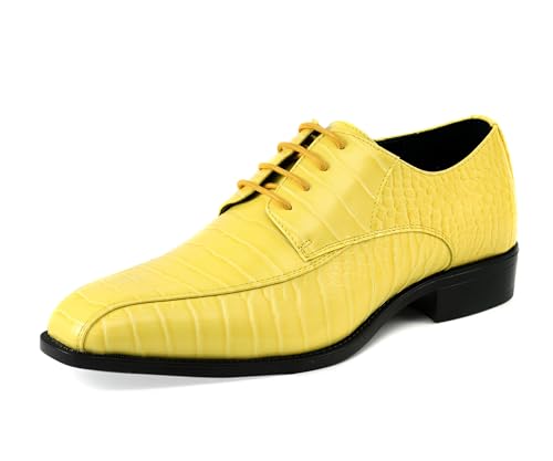 Amali Harvey Mens Dress Exotic Shoes Croco and EEL Lace up Oxford Formal Shoe for Men - Yellow, Size 11