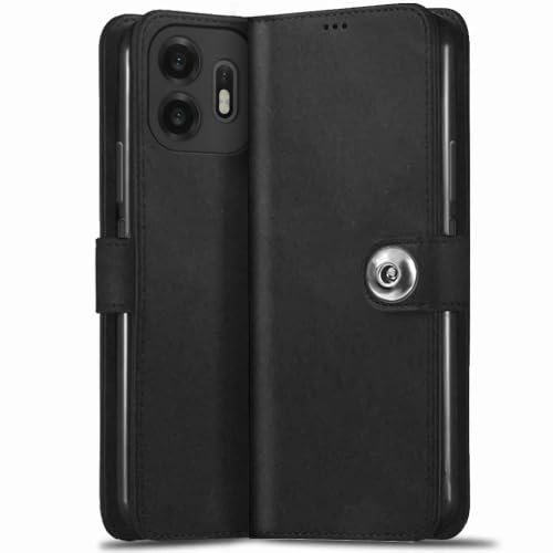 Image of TheGiftKart Genuine Leather Finish Flip Back Cover Case for OnePlus N6 5G | Inbuilt Pockets & Stand | Wallet Style | Designer Button | Flip Back Cover Case for OnePlus N6 5G (Faux Leather, Black)