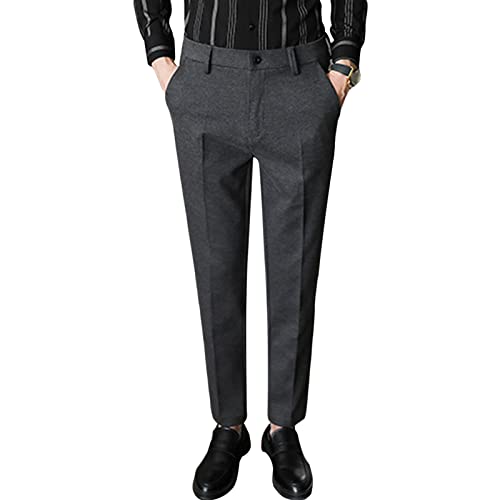 Men Classic Stretch Business Comfort Pant Straight Fit Flat Front Tapered Suit Pant Lightweight Slim Solid Trousers (Dark Grey,33)