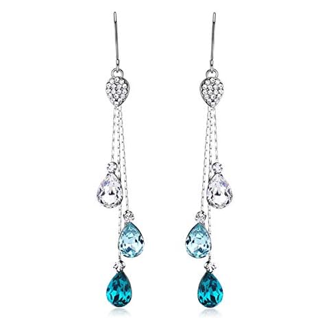 Teal Blue Crystal Earrings - Blue Chandelier Earrings for Women - Sparkly Earrings (Ocean Blue) Cover