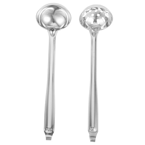AUTSUPPL 2pcs Stainless Steel Soup Ladle Gravy Spoon Set Kitchen Utensil for Hot Pot Easy Clean Ladle Non-slip Handle