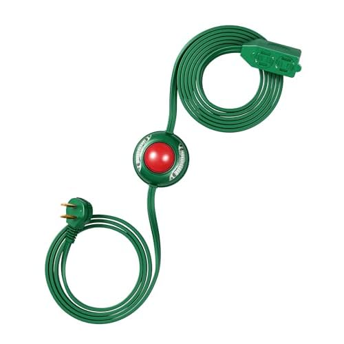DEWENWILS 12 FT Extension Cord with Multiple Outlets, ON/Off Foot Switch Power Cord, Angled Flat Plug, 2-Prong 3 Outlets, 16/2C, Green, ETL Listed 12FT Green+Red Green
