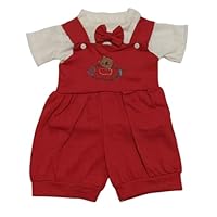 Conjunto Bebê, Macacão Jardineira Vermelho e Blusa Bege, Algodão, 1-3 Meses