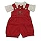 Conjunto Bebê, Macacão Jardineira Vermelho e Blusa Bege, Algodão, 1-3 Meses