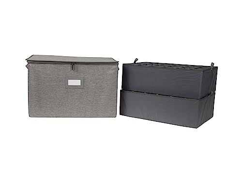 Covermates Keepsakes China Cups and Coffee Mugs Storage Box – Stackable, Reinforced Handles, China Storage, Grey Heather