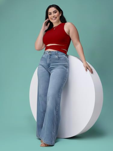 Image of Miss Chase A+ Women's Wide-Leg High Rise Regular-Length Stretchable Denim Jeans