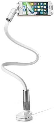 Cell Phone Holder Clip, LEYOSOV Cell Phone Holder Stand Lamp, Gooseneck Universal Long Arm Holder for Bed, 2 in 1 Bed Lazy Bracket