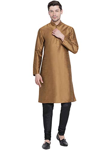 Image of VASTRAMAY Men's Coffee Cotton Silk Blend Kurta and Pyjama Set VASMKCO001nPBL 36