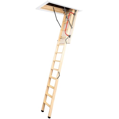 LOFT-TRAC Deluxe Wooden Loft Ladder Folding Attic Ladders with Handrail and Insulated Hatch Door Loft Ladders Pull Down with Non-Slip Steps Floor to Ceiling Heights up to 2.8m (55 x 111cm)