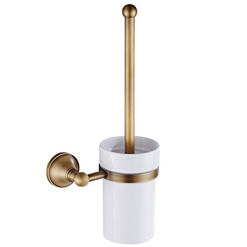 Laduup Escobilla para Inodoro con Soporte, Set de Cepillo para Inodoro de baño de latón Antiguo Cepillo para Soporte con Taza de cerámica