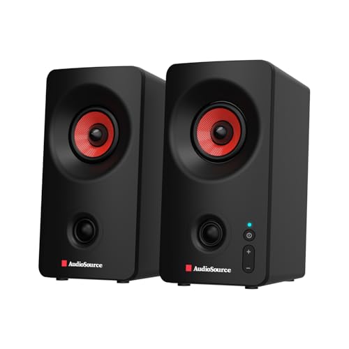 Image of Audiosource Desktop PC Speakers with Bluetooth 5.3, USB-C Plug & Play, 2.0 Stereo Computer Speakers with Dual 2 inch Drivers, Compact Design, AUX Input, LED Indicator (Black)