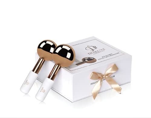 DIALUXE Aesthetics Facial Cryo Ice Globe Massager, FREE E BOOK, For Spa, Gift, Reduces Eye Puffiness, Tightens Skin, Anti Aging, Anti Acne, Lymphatic Drainage, Sinus Pressure Relief, Slimming Face