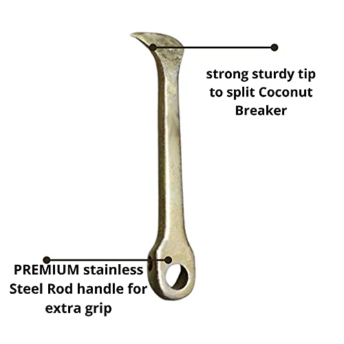 Image of Qts Coconut Remover Tool from Shell, Coconut Breaker Cum Opener Tool Stainless Steel Rod with Steel Handle, Silver, 18cm (DAS334)