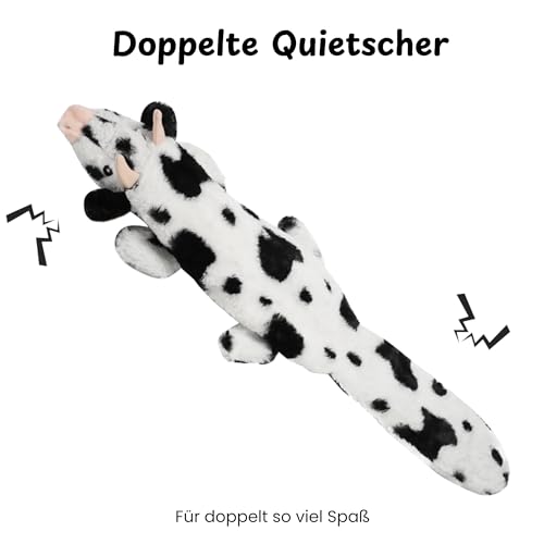Nocciola 2 Pack Crinkle Quietsch-Hundespielzeug mit Lanlebigem Stoff, Unzerstörbares Plüschspielzeug, Hundespielzeug Set ohne Füllung, für Welpen, Kleine bis Große Hunde (Kuh & Hirsch)
