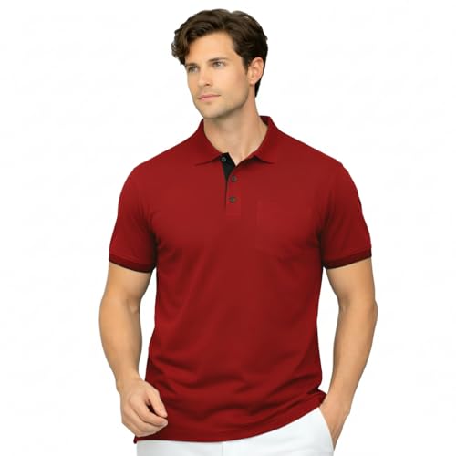 Image of Men's Premium Cotton Pique Polo T-Shirt, Classic Fit Short Sleeve Casual Summer Shirt, Soft & Breathable Fashion Polo