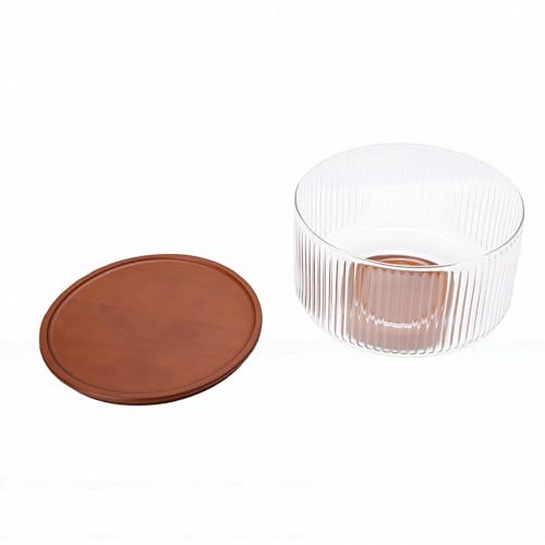 Phefop Glass Salad Bowl Set, Wood Base and Lid, 5.7L