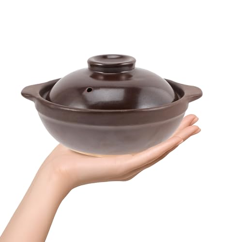 SHINEOFI Olla De Barro Resistente Al Calor Para Cocinar Sopa y Estofados, Cazuela De Cerámica Asas Dobles De 600 Ml Para Uso Comercial y Familiar