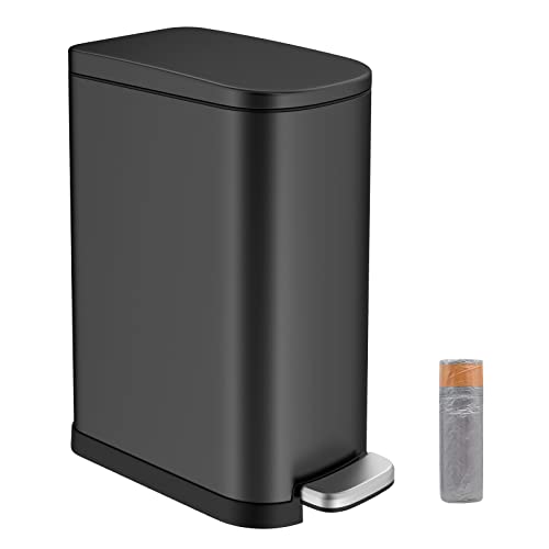 Image of BETHEBEST 10 Liter / 2.6 Gallon Black Bathroom Trash Can with Lid,Slim Step Trash Can with Removable Inner Bucket for Bathroom,Bedroom,Office
