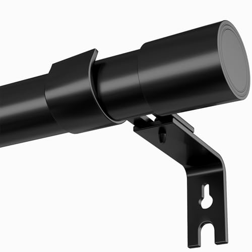 Venwemong 1PC Extendable Curtain Pole,Fittings Set Window Pole Adjustable Single Curtain Rod Heavy Duty with Cap Finials(180-250CM,Black)