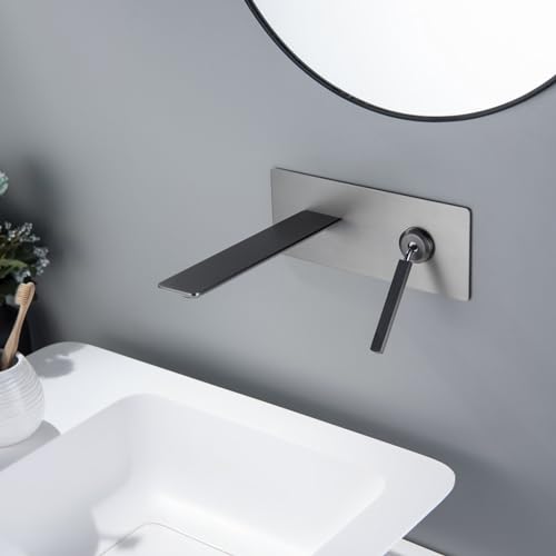ASBEQUZBE Grifo Mezclador para Lavabo de 2 Orificios para Montaje en Pared, de latón, para lavabos empotrados, Grifo Monomando para baño, Color Gris Stabilize