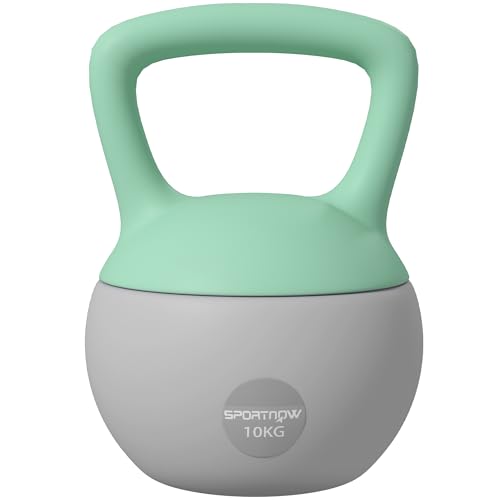 SPORTNOW Pesa Rusa 10 kg, Soft Kettlebell Relleno de Arena Metálica y Mango Antideslizante, para Entrenamiento Culturismo en Casa, Gimnasio, Verde Menta y Gris