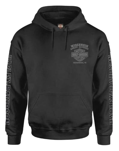 Harley-Davidson Mens Road Pilot Cotton Blend Fleece Pullover Hoodie Black (L)
