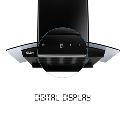 Image of Glen Chimney Auto Clean Curved Glass Filter-less Kitchen Chimney for home 76cm Motion Sensor control with Digital Display 1500 m3 /h (6059 DI BL AC)