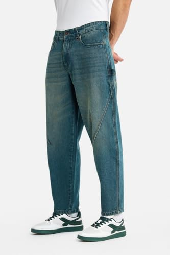 Image of SNITCH Men Jeans Streetwear | Balloon Fit Mid Rise & Acid Wash Design | 100% Cotton Breathable Fabric & Wide Leg Style for Urban Explorer & Casual Everyday Outings