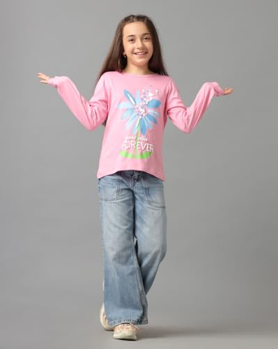 Image of Under Fourteen Only Girls Cotton Tops Collection - Round Neck, Crop Top, Full & Half Sleeve, Drop Shoulder, Ruffle Sleeve, Graphic Printed, Embroidered & Slub Knit Styles