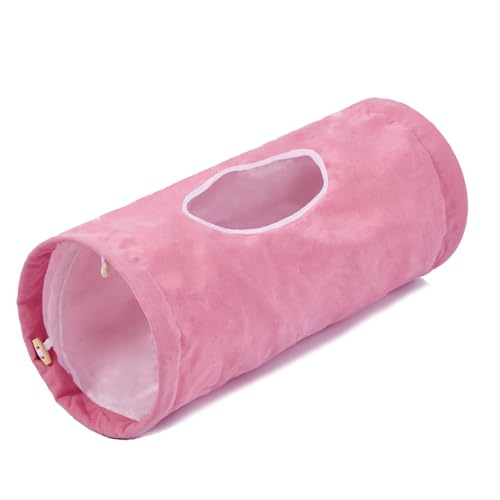 Image of Cat Tunnel, Large Indoor Durable Collapsible Interactive Cat Tube with Peek-A-Boo Hole, Hanging Toys, and Crinkly Paper Lining - Cute Tunnel for Cats, Kittens, Puppies & Rabbits, Pink