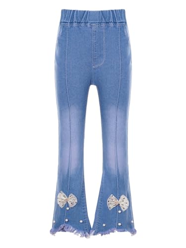 easyforever Kids Girls Raw Hem Flare Bell Bottom Jeans Denim Pants Washed Distressed Denim Trousers with Pockets