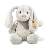 Steiff Hoppie Hase mit Schlappohren 28 cm hellgrau, Plüschtier, Soft Cuddly Friends, flauschiges Stofftier zum Kuscheln und Spielen, Kuscheltier für Mädchen und Jungen, waschmaschinenfest
