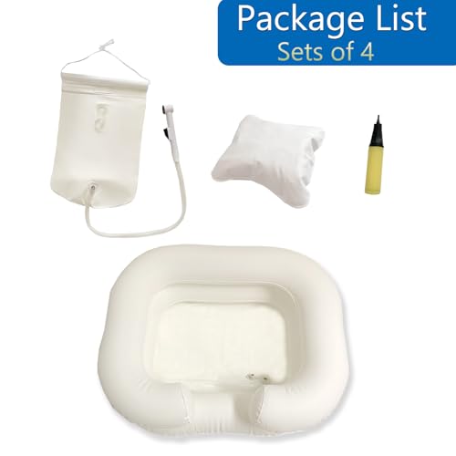 Bedside Shower System, Overhead Shower with Water Bag 2.5 Gallons (2 lbs), Inflatable Shampoo Basin Kit for Disabled Bedridden Elderly, Bed Easy & Safe Bathing & Shampooing