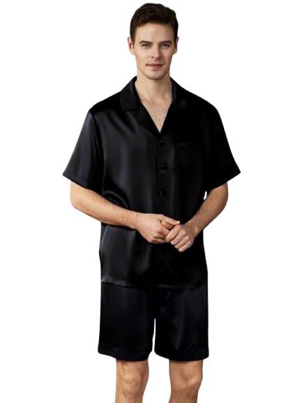 Men Dark Blue Satin Night Suit Half Sleeve with Shorts-image-28