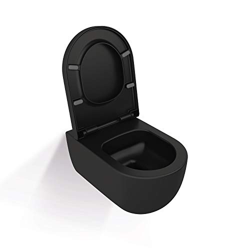 Hänge Wand WC Spülrandlos/RIMLESS Toilette/Schwarz Matt/Keramik/mit Duroplast Softclose WC Sitz, Standard - Image 3