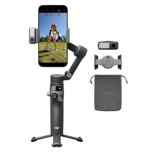 Manico telescopico integrato [5] e treppiede – Non sono necessari accessori aggiuntivi! Scatta selfie di gruppo o foto grandangolari dei tuoi viaggi con questo stabilizzatore DJI. Per filmare ovunque - dai parchi cittadini alle feste in famiglia - sempre a mani libere.