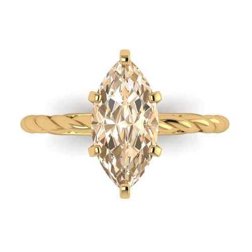 Clara Pucci 2 tcw Marquise Cut Engagement Ring for Women, 14K Solid Gold, Yellow Gold, Solitaire Natural Morganite Bridal Anniversary Promise Ring