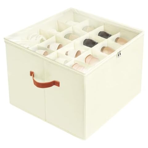 Flymer Shoe Storage Box for Closet, Shoe Organizer for Closet with Clear Cover, Adjustable Shoe Storage Containers, Fits 16 Pairs, Beige Cover