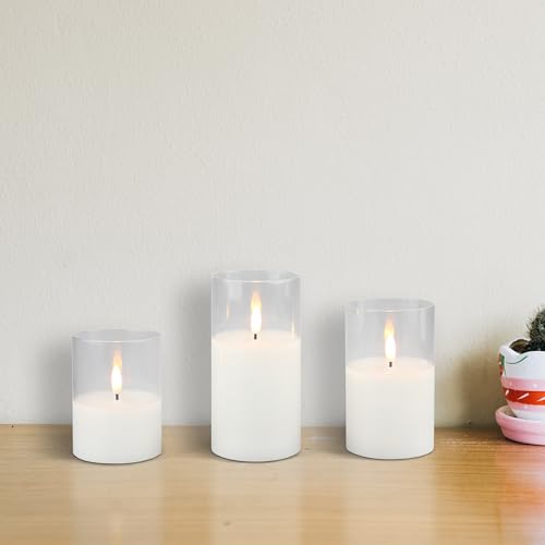 Image of Stonebriar Set of 3 LED Pillar in Clear Glass Hurricane