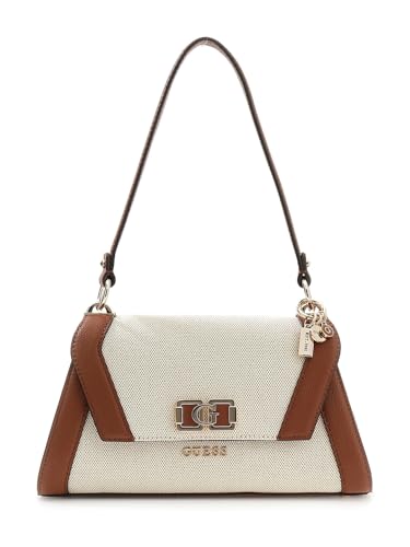 GUESS Karnilla Flap sac bicolore Natural Cognac à rabat magnétique élégant